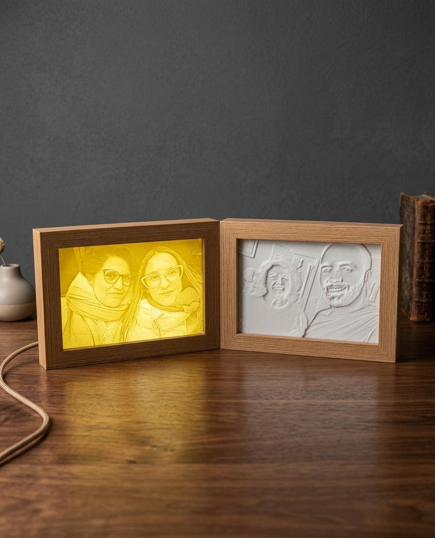 Litofanía Personalizada con Marco de Madera - Lámpara de Foto en 3D